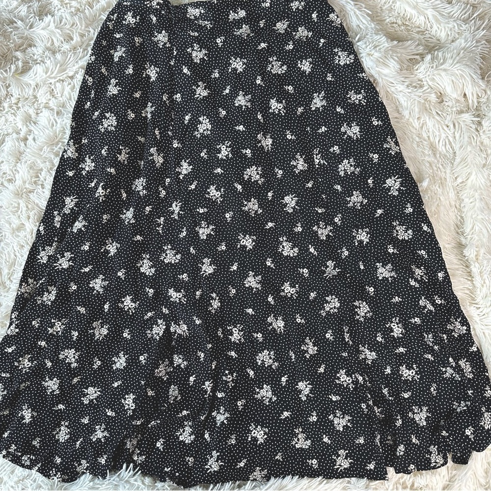 Vintage Black and White Floral Midi Skirt